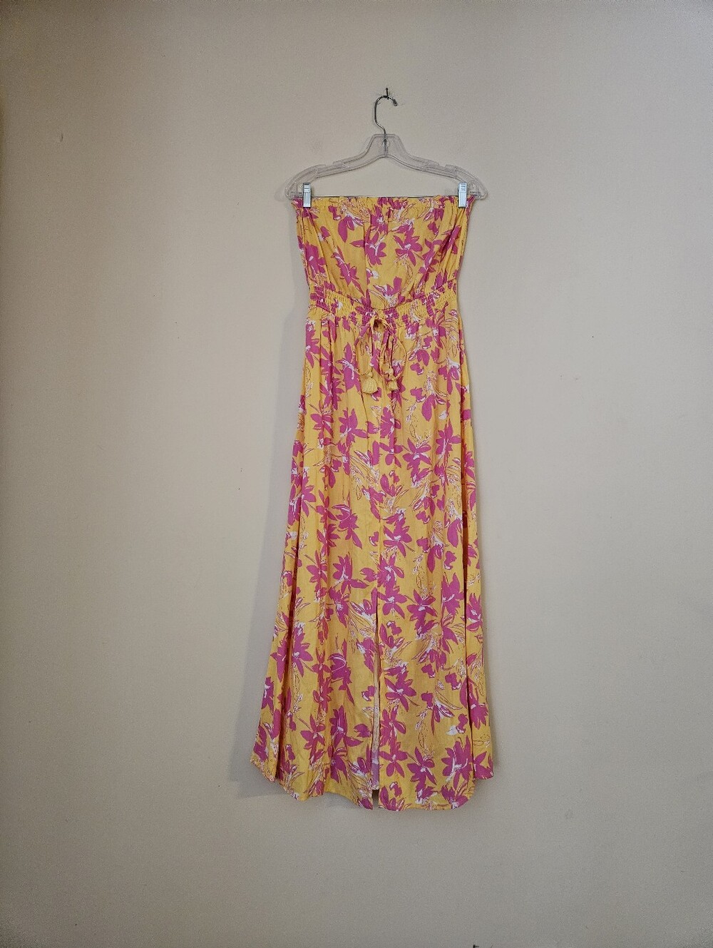 Jessica Simpson Strapless Floral Maxi Dress in Yellow and Pink, Size Small